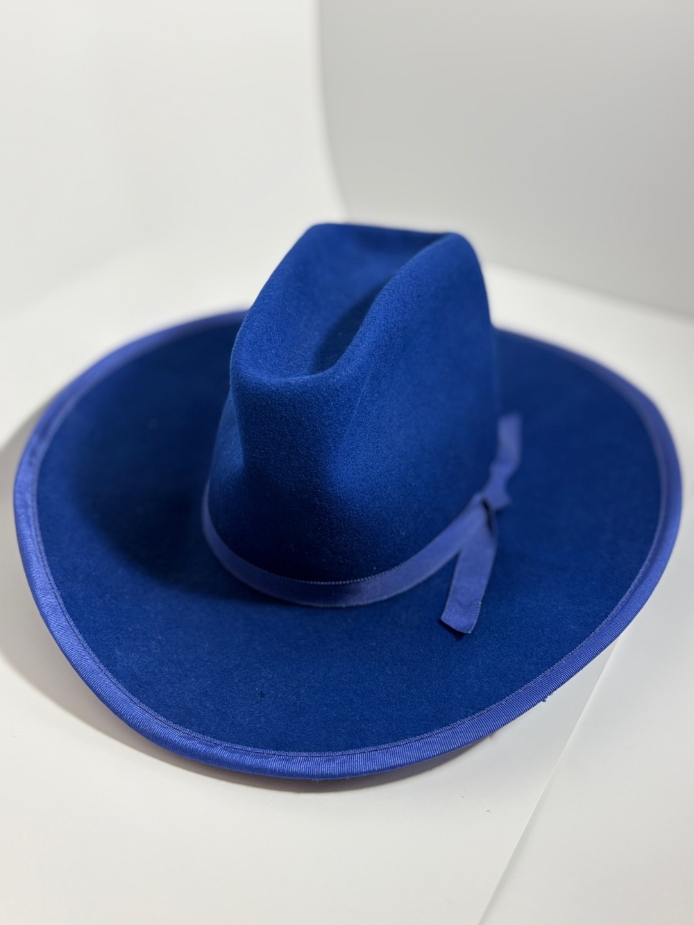 Vintage Smithbilt Cobalt Royal Blue Wool Felt Cowboy Hat Wide Brim Size 6 7/8